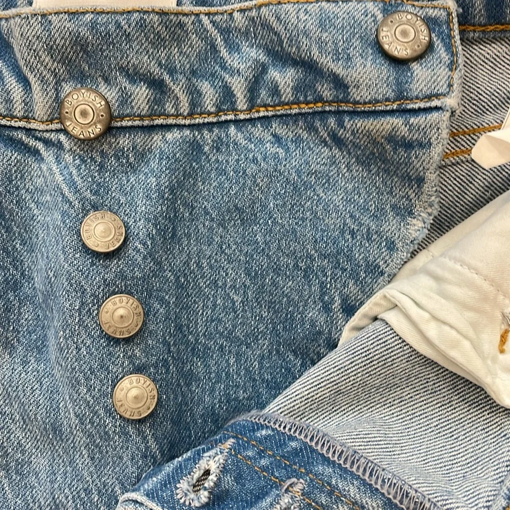 Boyish Casey Distressed Denim Straight Leg Crossover‎ Button Fly Raw Hem 25
